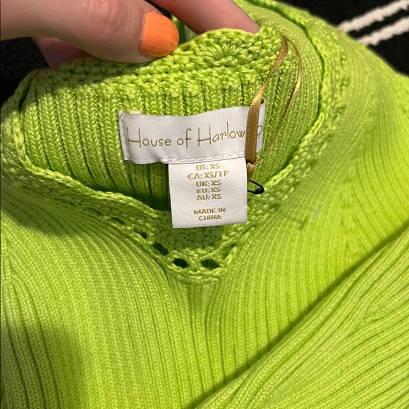 House of Harlow 1960 Lime Green Ribbed Knit Crochet Trim Tank Top - Picture 5 of 5